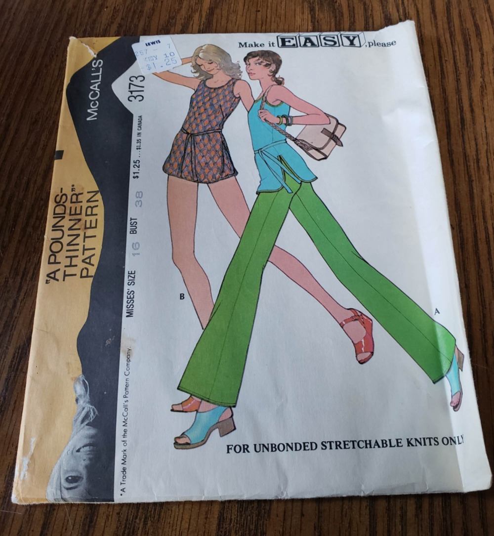 Vintage 1972 McCalls 3173 Sewing Pattern Misses Top Pants Swimsuit Size 16 CUT